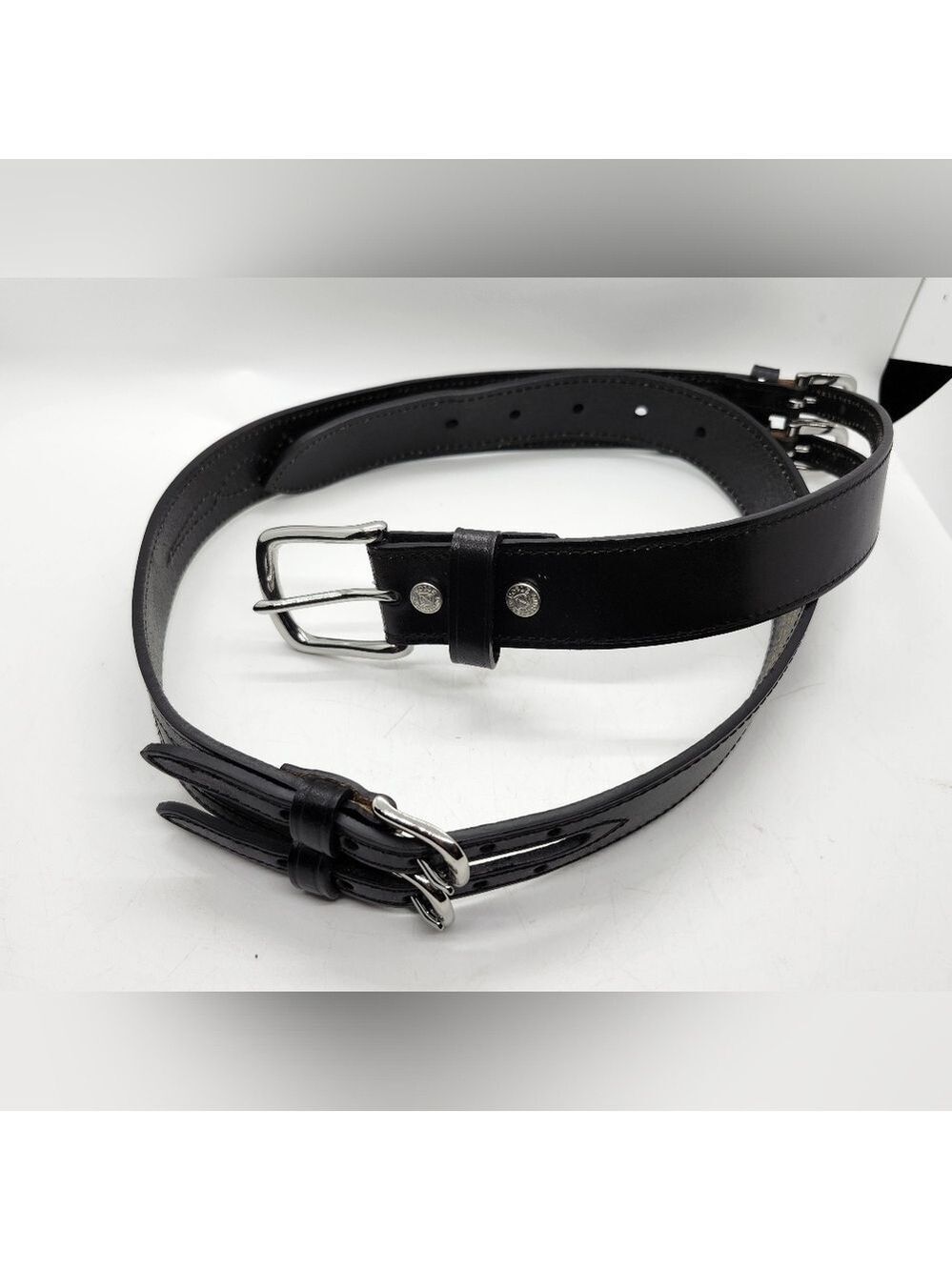 Noble Outfitters Double Belt Black Leather Belt Silver Buckels NWOT Sz XL